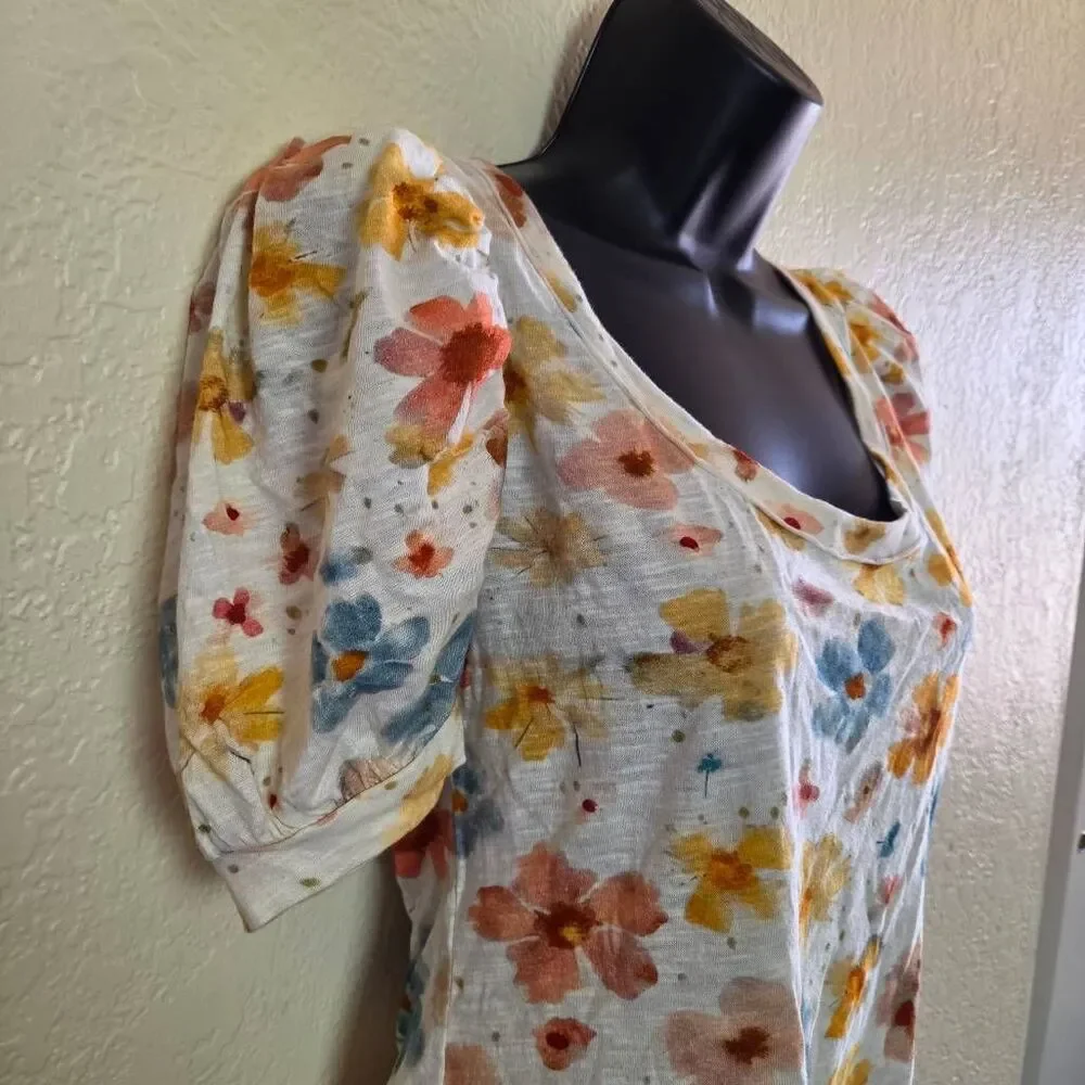 Anthropologie Floral Puff Sleeve Top